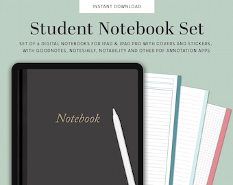 Digital Notebook, set, student | GoodNotes, notability, Study Notes, Organizer, for iPad, Portrait, note taking template