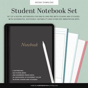 Digital Notebook, set, student | GoodNotes, notability, Study Notes, Organizer, for iPad, Portrait, note taking template