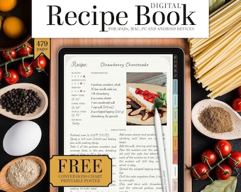 Digital recipe book for ipad  | Goodnotes recipes ipad, digital meal planner, recipe template, cook book template