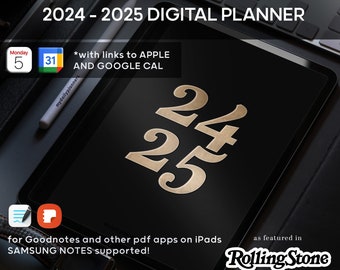 Digital Planner 2024-2025 Goodnotes planner, Simple iPad planner with links to Apple and Google Calendar, Samsung Notes Planner
