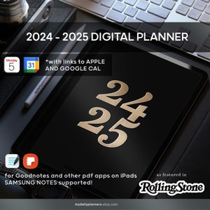 Digital Planner 2024-2025 Goodnotes planner, Simple iPad planner with links to Apple and Google Calendar, Samsung Notes Planner image 1