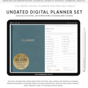 Undated Digital Planner, Goodnotes planner, ipad planner, notability, simple, minimal