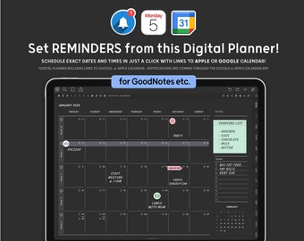 Black Digital Planner iPad, 2023 Goodnotes template, Blackout planner, black mode GoodNotes, with links to Apple and Google calendar