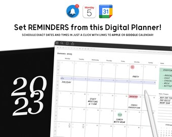 Goodnotes Planner with links to Apple or Google Calendar, 2023 Digital Planner iPad, Landscape Digital Planner with Reminders