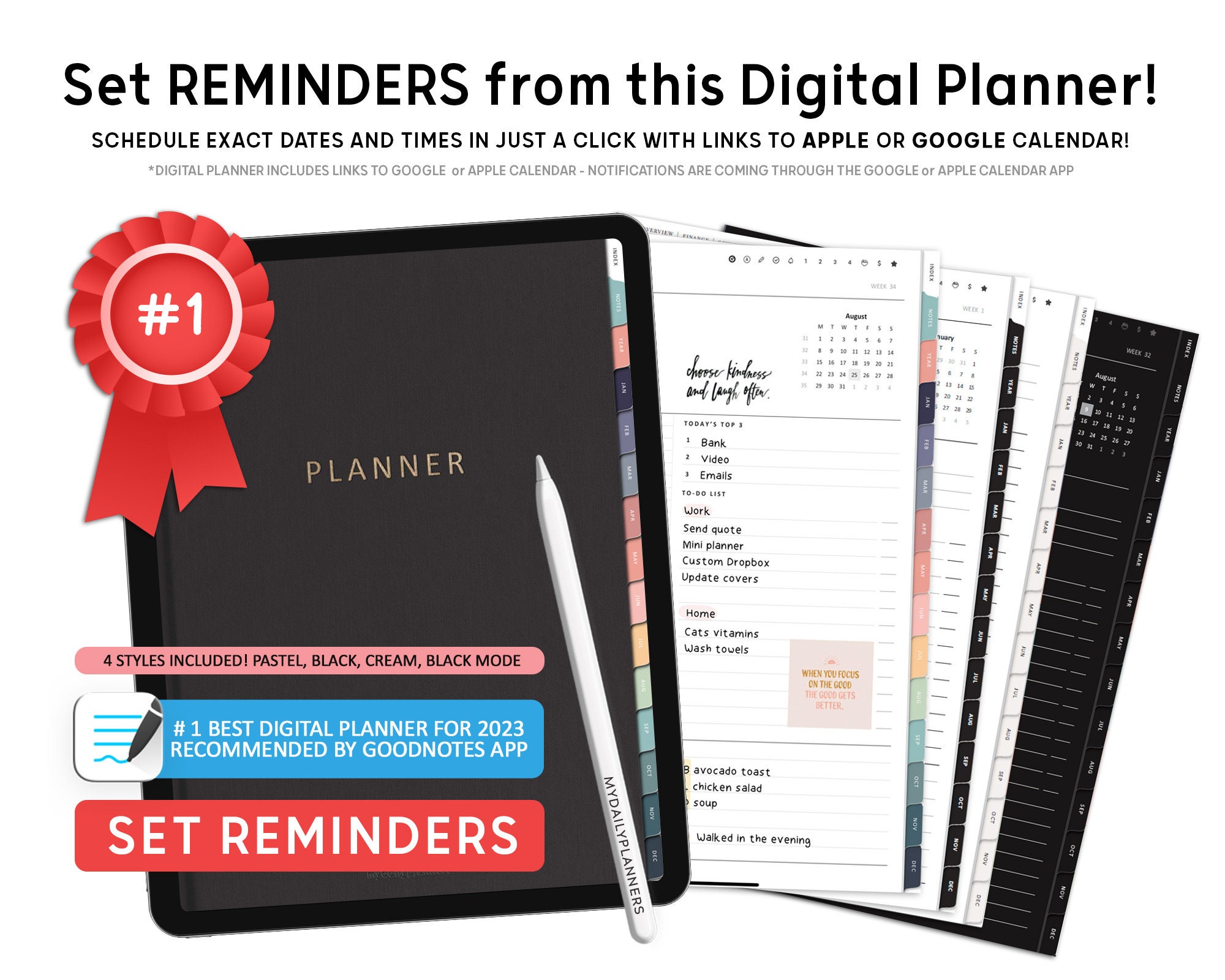 2023 2024 Goodnotes Planners Pastel Cream and Black Tabs - Etsy