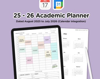 Digital Student Planner 2025-2026 with calendar integration, Goodnotes Student Planner,college digital planner, note taking template