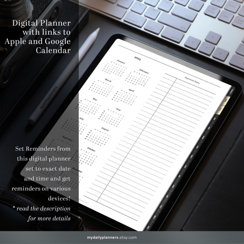 Digital Planner 2024-2025 Goodnotes planner, Simple iPad planner with links to Apple and Google Calendar, Samsung Notes Planner image 2