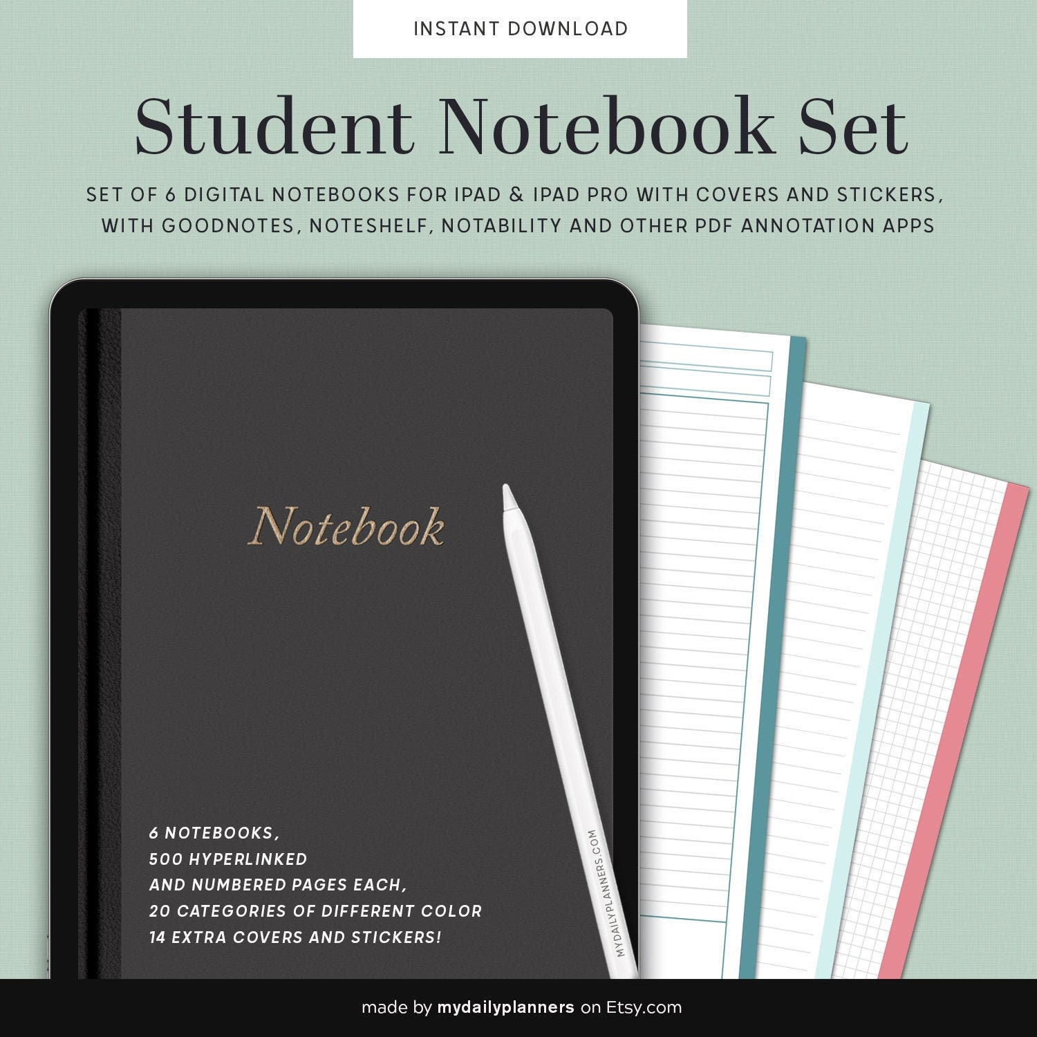Digital Notebook Set Student Goodnotes Notability Study Etsy