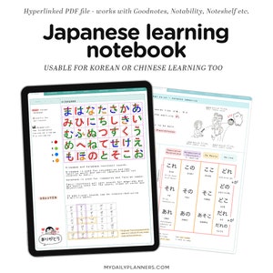 Digital notebook for learning Japanese, Korean, Chinese, Japanese workbook, Korean learning, Goodnotes template language learning