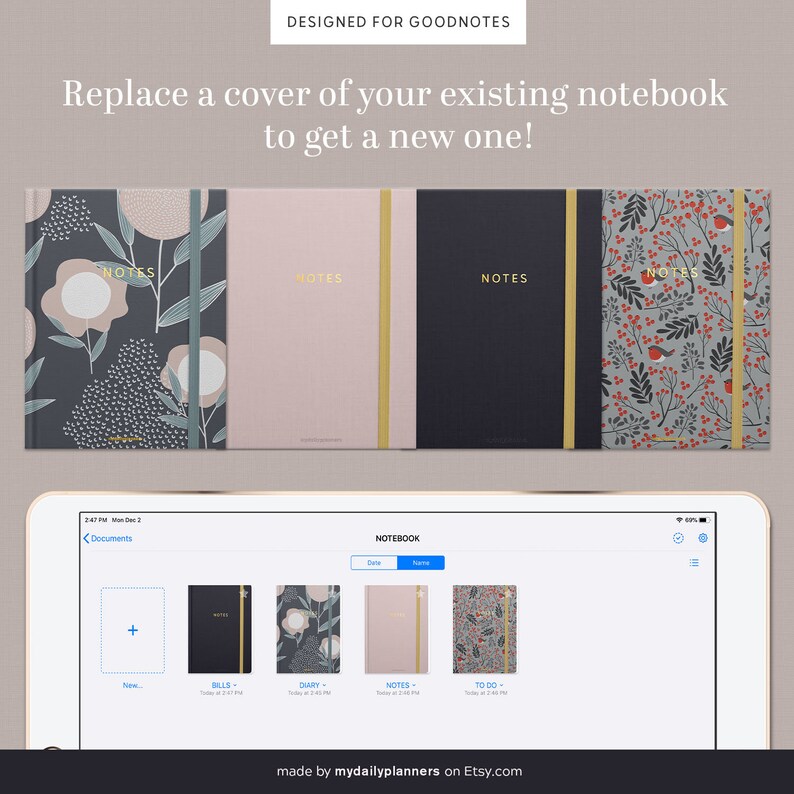 Digital Notebook Covers Set Goodnotes Study Notes | Etsy