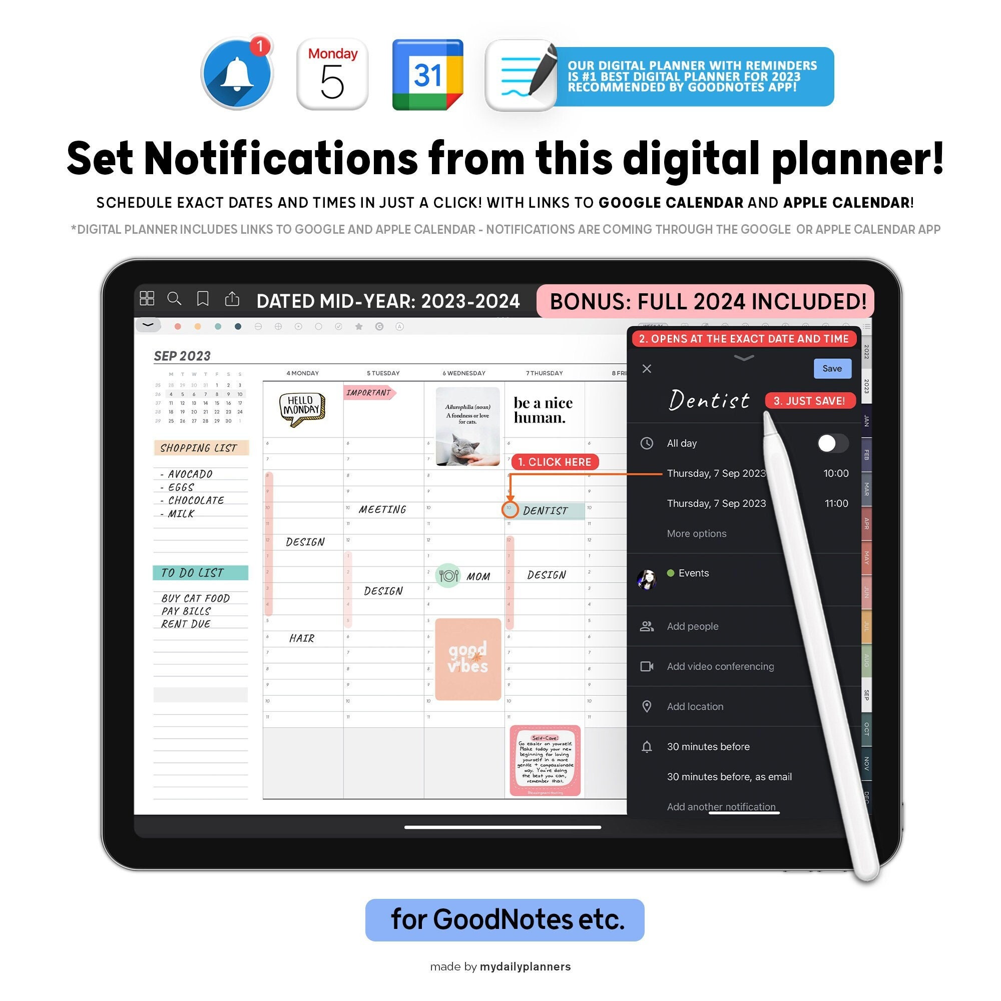 Digital Planner With Links to Apple and Google Calendar Ipad - Etsy