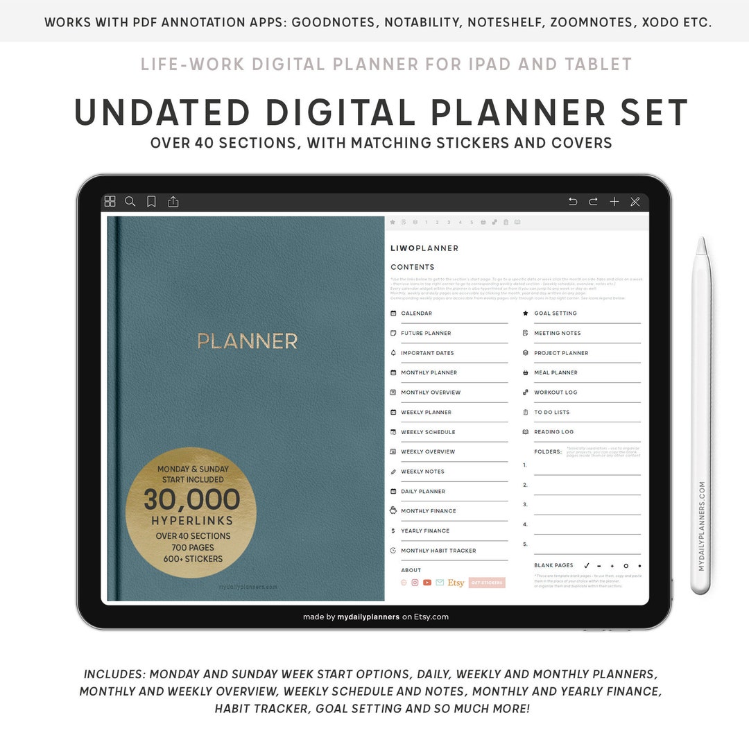 Undated Digital Planner, Goodnotes Planner, iPad Planner, Notability ...