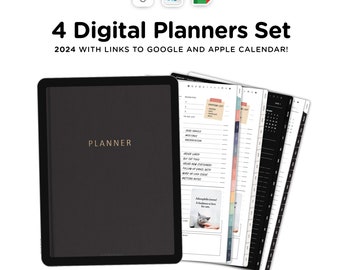 2024 Digital Planners Bundle - Pastel, Cream and Black tabs, with links to Apple or Google Calendar, dark mode planner