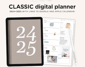 Goodnotes-Planer mit Links zu Apple- oder Google-Kalender, 2024-2025 Digitaler Planer Goodnotes, Portrait Digitaler Planer mit Benachrichtigungen