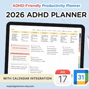 Digitale planner ADHD 2026 | Productiviteitsplanner met hyperlinks met integratie van Apple en Google Agenda