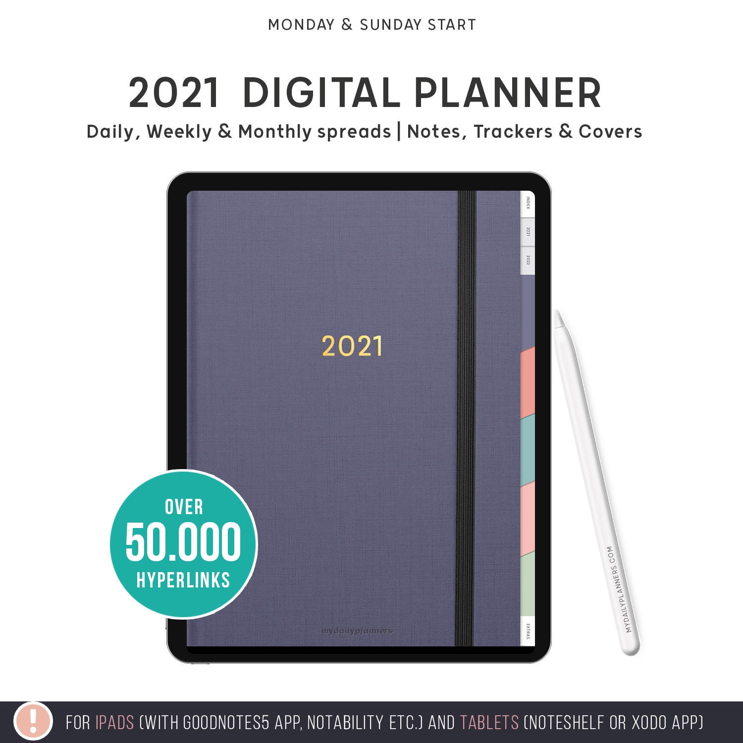 2021 Digital Planner pastel tabs Goodnotes planner Etsy