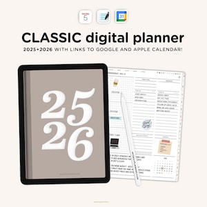 Planificador digital 2025-2026 con integración de Google Calendar y Apple Calendar / Programe eventos fácilmente / Planificador Goodnotes, planificador iPad, planificador PDF
