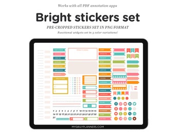 Digital stickers for digital planning | Bright stickers set pre cropped for Goodnotes | PNG