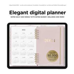 Elegant Digital Planner with pink tabs Goodnotes planner 2024