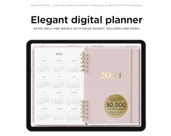 Elegant Digital Planner with pink tabs Goodnotes planner 2024