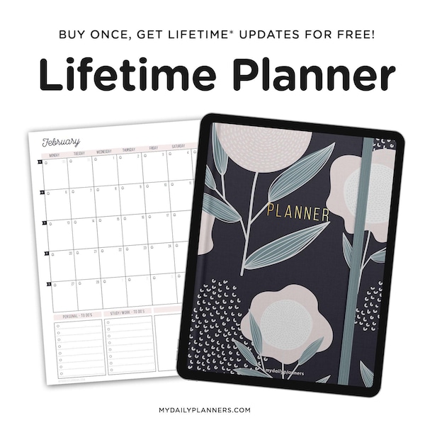 Lifetime Digital Planner with links to Google Calendar, Goodnotes planner, 2026 Digital planner for iPads, Android, Samsung planner