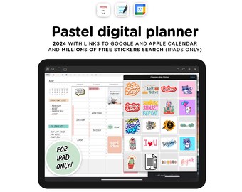 Digital Planner with links to Apple and Google Calendar, iPad Goodnotes Template, 2024 Digital Planner, with stickers search