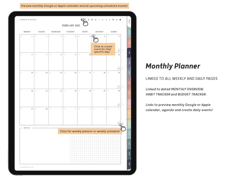 2024 Digital Planner with links to Apple or Google Calendar, Featured by GoodNotes, Digital Planner iPad, Samsung Notes Planner image 3