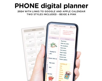 2024 Phone Digital Planner with links to Google or Apple Calendar, GoodNotes, Samsung Notes, iPhone planner, Samsung Planner