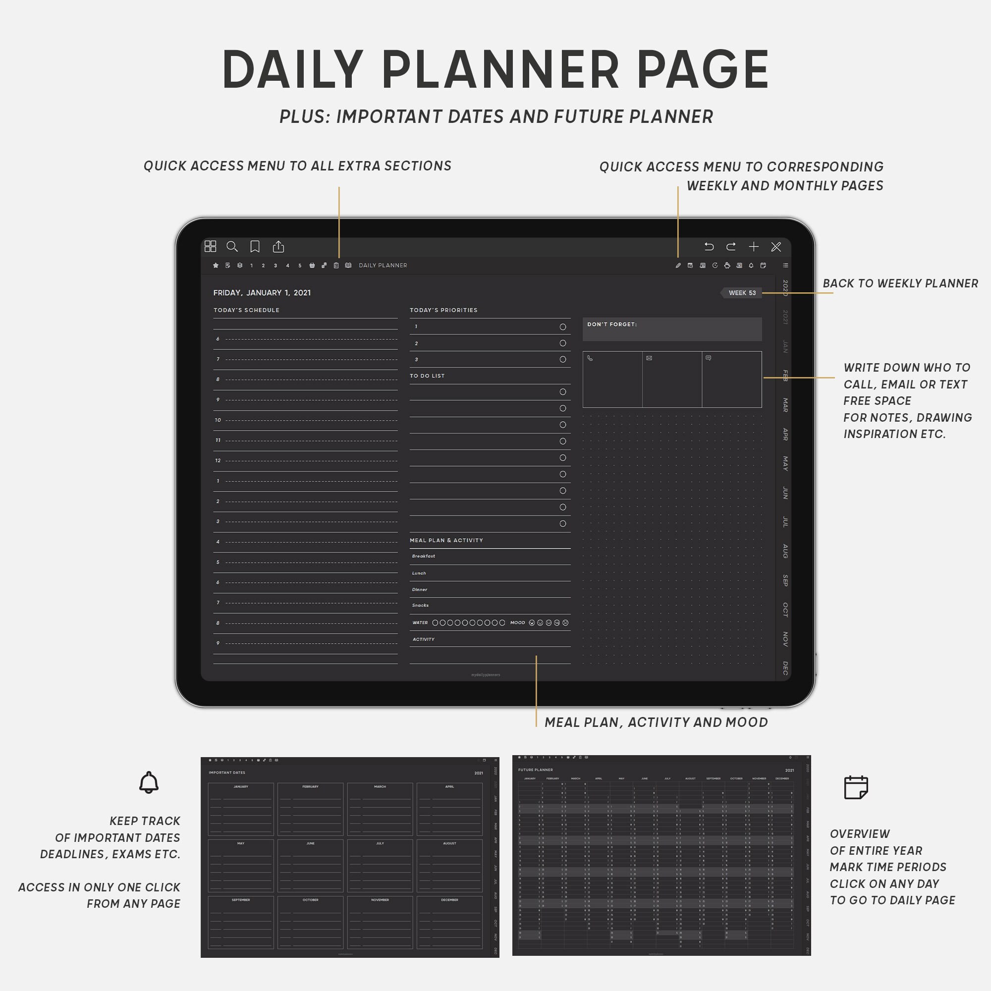 Digital Planner 2021 ipad planner Goodnotes template black Etsy