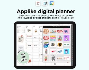 2024 Digital Planner for iPad with links to Apple and Google Calendar and Free Digital Stickers Search