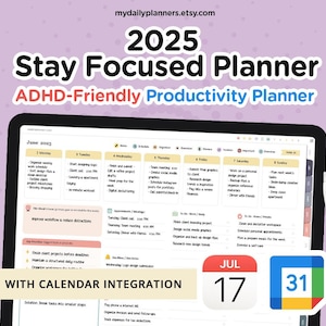 Blijf gefocust Digitale ADHD-planner | Productiviteitsplanner met hyperlinks met integratie van Apple en Google Agenda