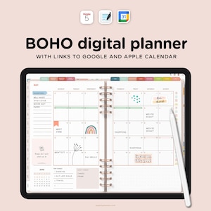 2026 Boho Digital Planner for iPad with links to Google and Apple Calendar, GoodNotes planner