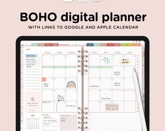 2026 Boho Digital Planner for iPad with links to Google and Apple Calendar, GoodNotes planner