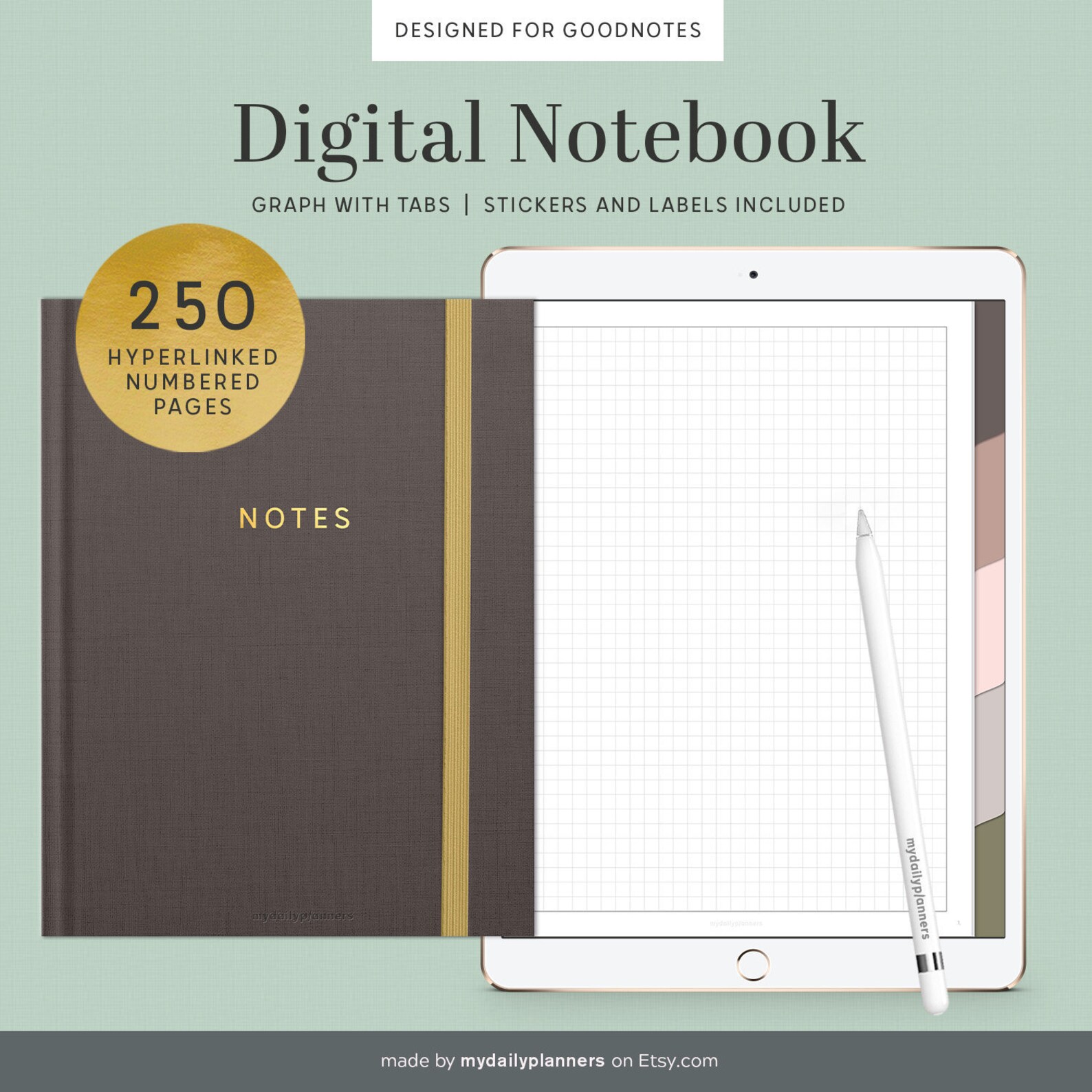 Digital Notebook Tab Template Goodnotes Hyperlinked Study Etsy