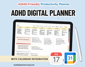 Digital planerare för ADHD 2027 | Hyperlänkad produktivitetsplanerare med Apple- och Google Kalenderintegration