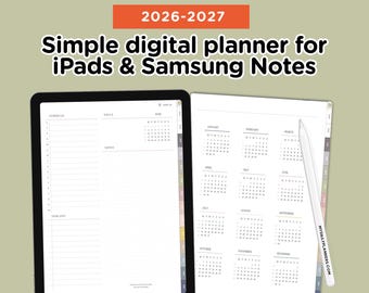 2026-2027 Digital Planner for  Goodnotes and Samsung Notes, iPad Planner template, Minimal Simple Portrait Vertical, Digital Bujo