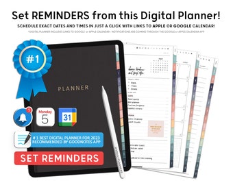 Digital Planner with Reminders setting for Apple or Google Calendar, Goodnotes Template, 2023 Digital Planner iPad