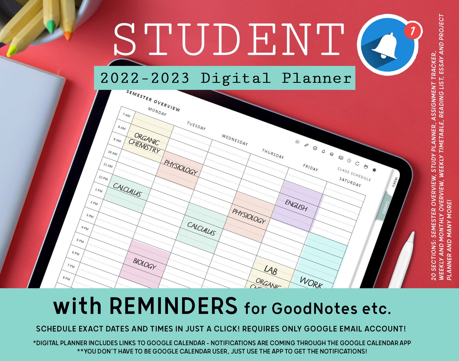 Digital Student Planner With Google Calendar Links to Set Etsy