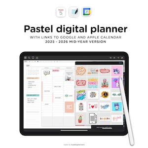 2025 - 2026 Mid-year Digital Planner with links to Apple and Google Calendar, iPad Goodnotes Template