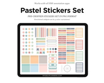 Digital stickers for digital planning | Pastel stickers set pre cropped for Goodnotes | PNG