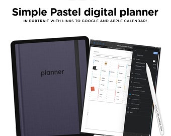 Portrait Vertical Digital planner with links to Apple Calendar, Google Calendar, 2024 Digital planner Goodnotes