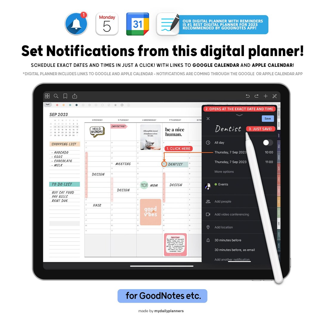 Digital Planner With Links to Apple and Google Calendar Ipad Etsy