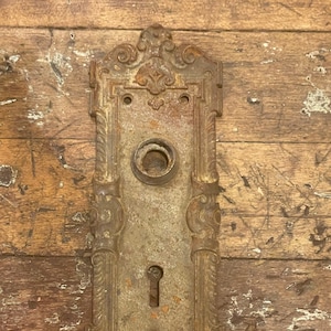 Authentic Late 1800's Victorian Style Forged Metal/Iron Rectangular Door Knob Backplates With Key Hole - Ornate Floral & Scrolling Styling.