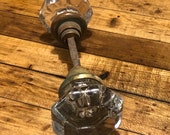 Authentic Vintage 1920 39 s - 1930 39 s Pair of Hexagon Shaped Glass Door Knobs With Spindle Set Screws