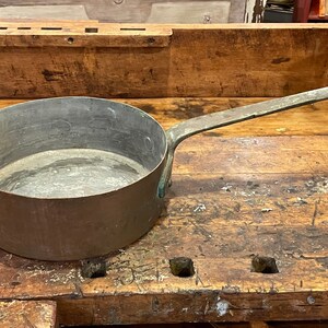 Authentic Early 1900&#39;s Tin Lined Very Large/Heavy Copper Cook Pot/Pan With Forged Metal Handle Attached With Copper Rivets - Original Patina