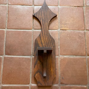 Authentic Vintage 1960&#39;s - 1970&#39;s Arts & Crafts Style Oak Wood Hanging Display/Small Shelf for Candlestick or Such - With Original Finish