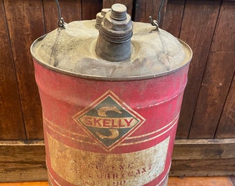 Authentic Vintage 1950's Skelly Oil Company 5 Gallon Metal Can