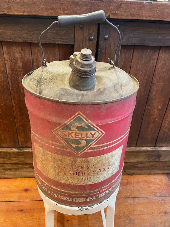 Authentic Vintage 1950's Skelly Oil Company 5 Gallon Metal Can