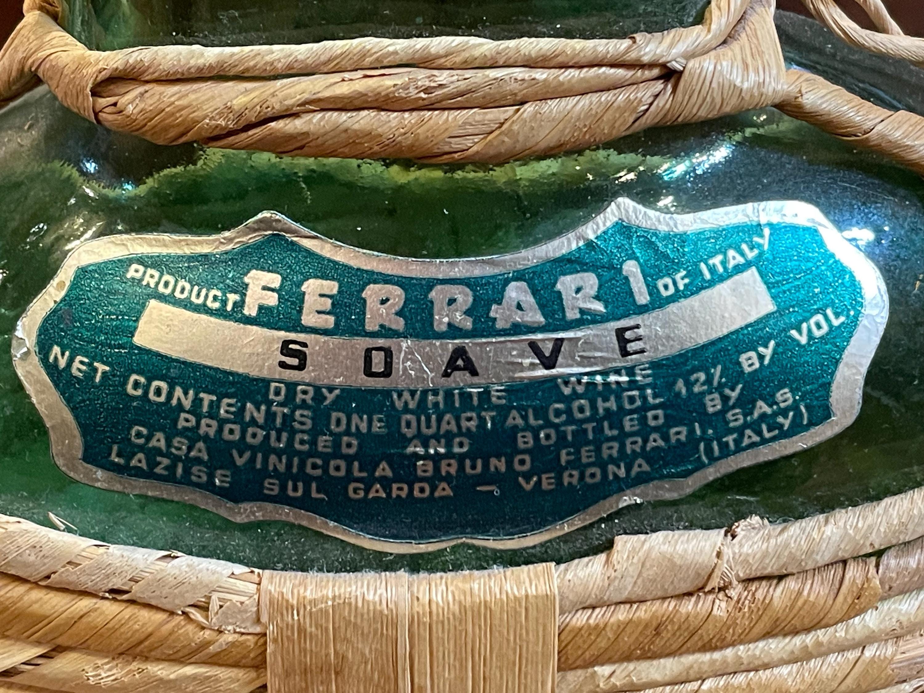 Vintage 1961 Empty Green Glass Bottle With Wicker Raffia Wrap Casa