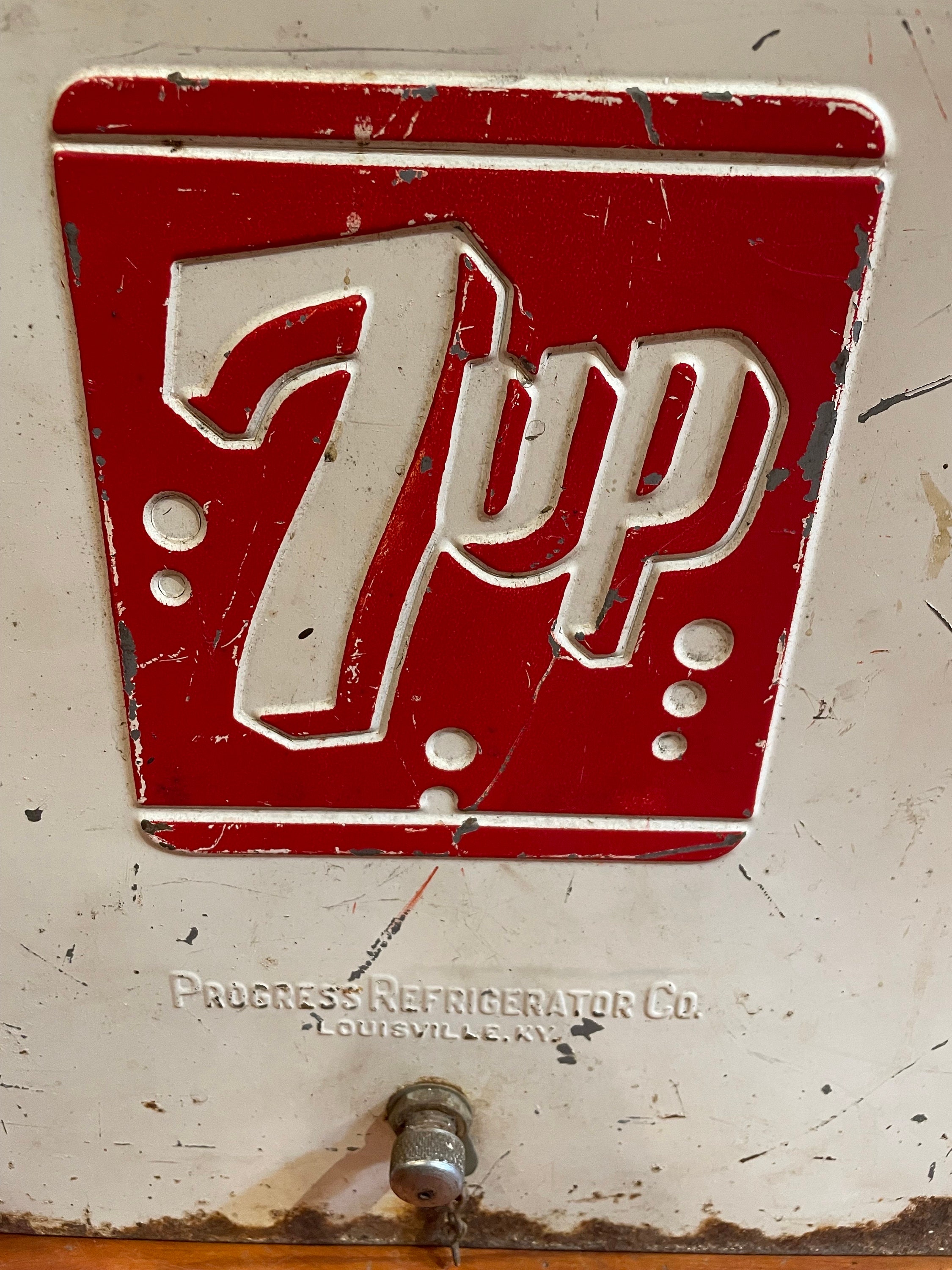 Authentic Vintage 1950's White & Red Metal 7up Soda Cooler With Embossed  Logo on Each Side Progress Refrigerator Company Louisville, KY -   Denmark